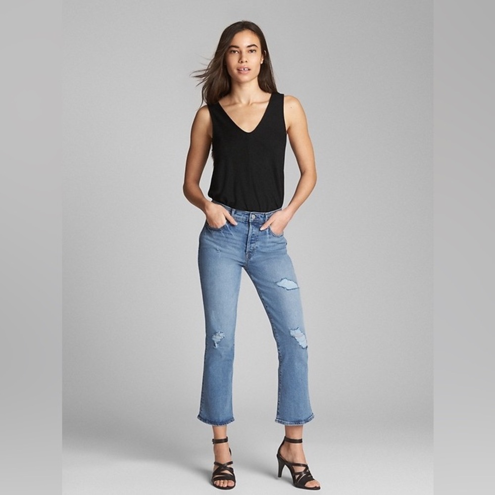 Gap softspun double V-neck top black petite XSmall